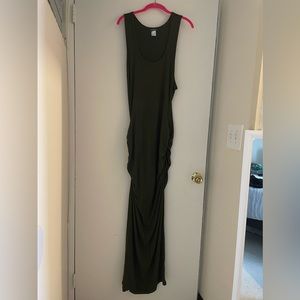 Woman’s: Sleeveless Forest Green Ruched Sides Long Maxi Dress Size: 1XL